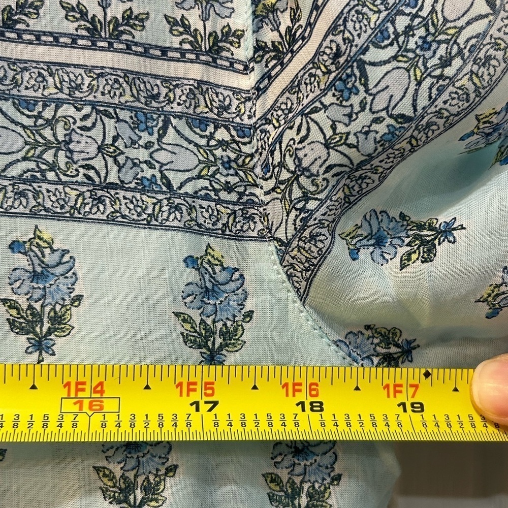 J Jill Top Sz M Blue Floral Paisley Tunic Blouse Flowy Sheer Boho Beach Cover Up - Picture 8 of 16
